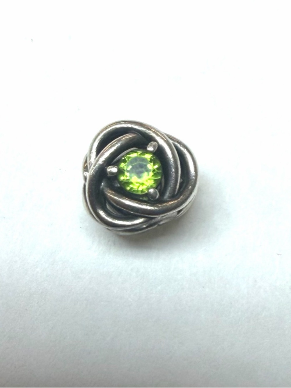 Pandora Silver Rose Charm with Lime Green Crystal